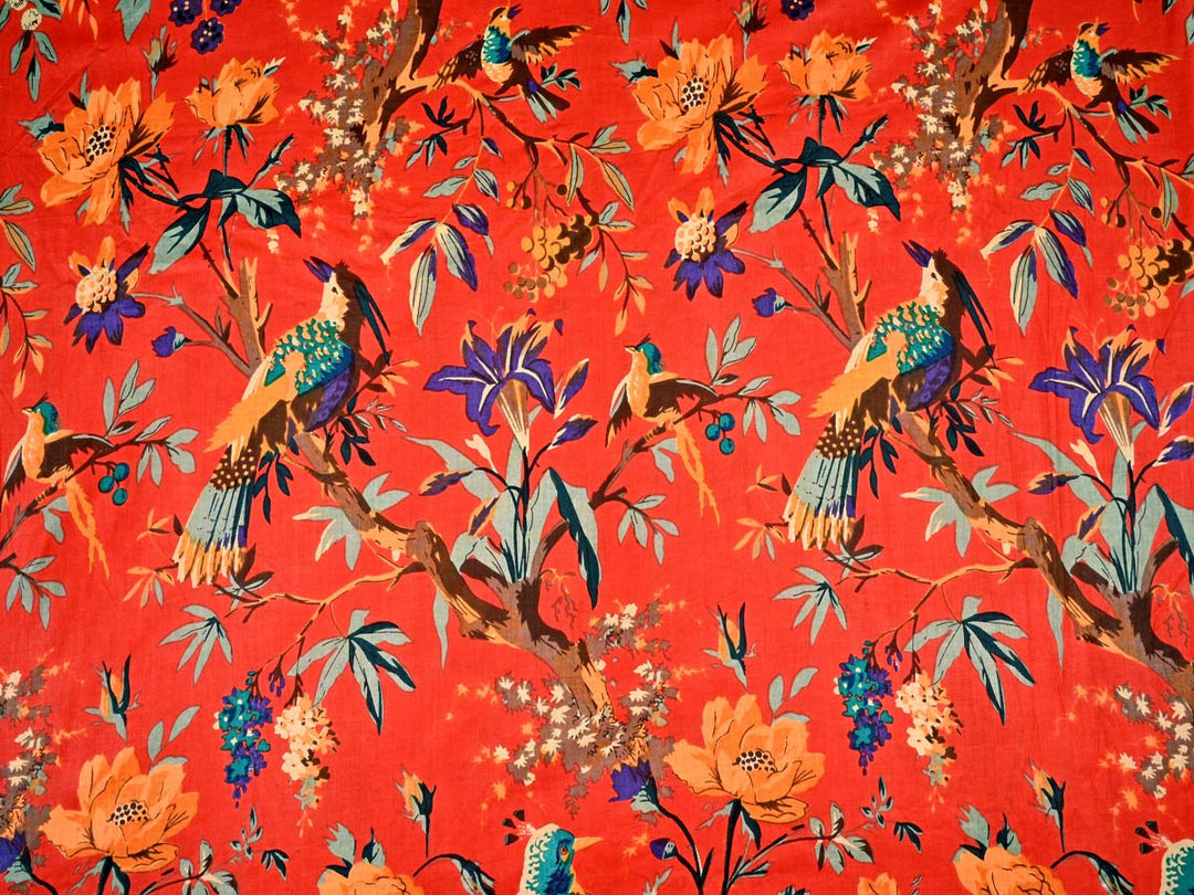 indian birds print fabric cotton