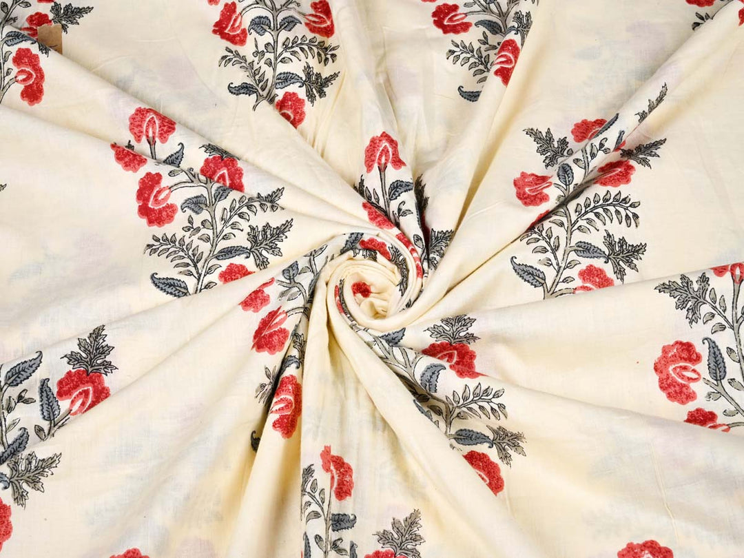 red printed floral fabric