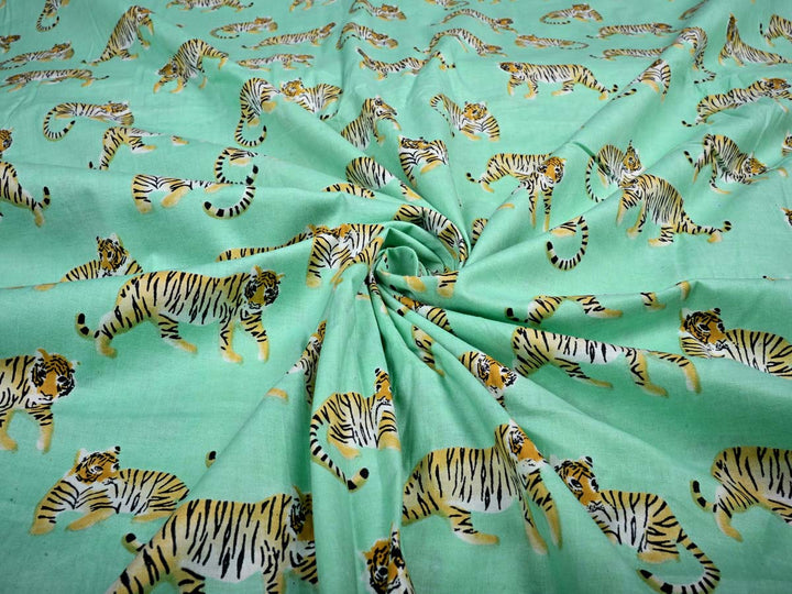 sea green print tiger fabric