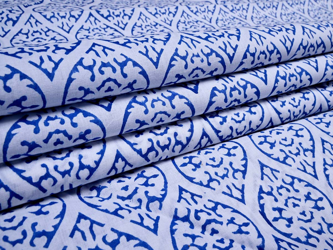 block printed cotton blue fabric