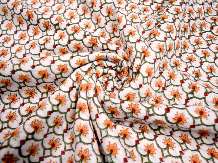 tiny orange floral buti fabric