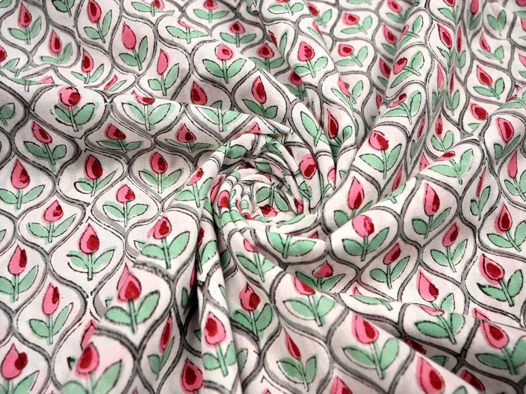 floral pink cotton tulips fabric