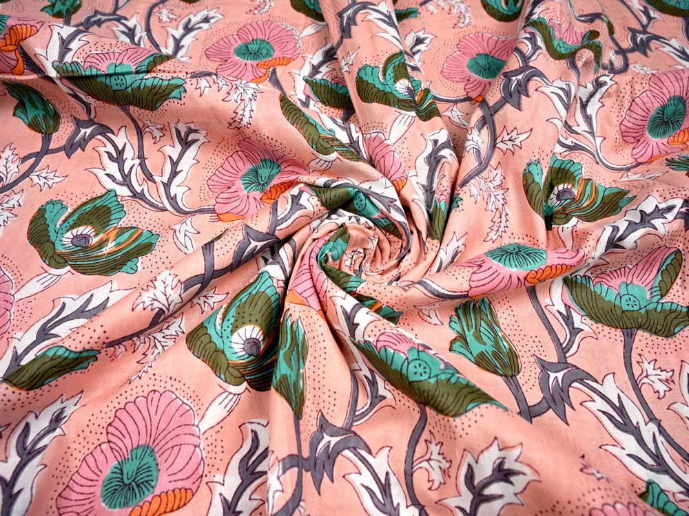 cotton peach fabric print dress