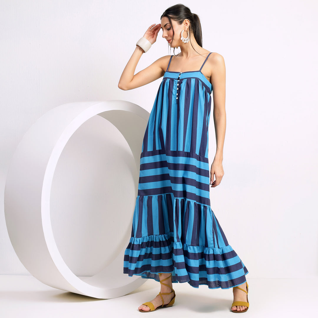 Sleeveless Maxi With Adjustable Straps In Tiered Style