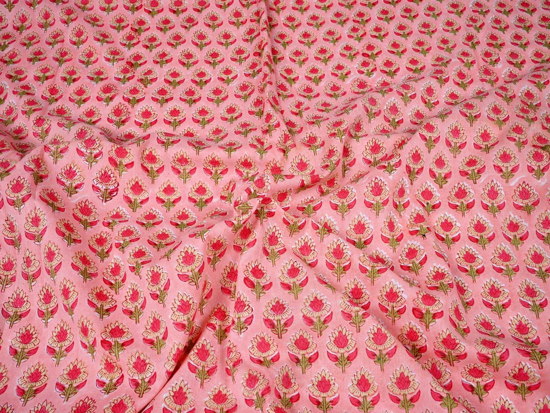 cotton peach printed block fabric