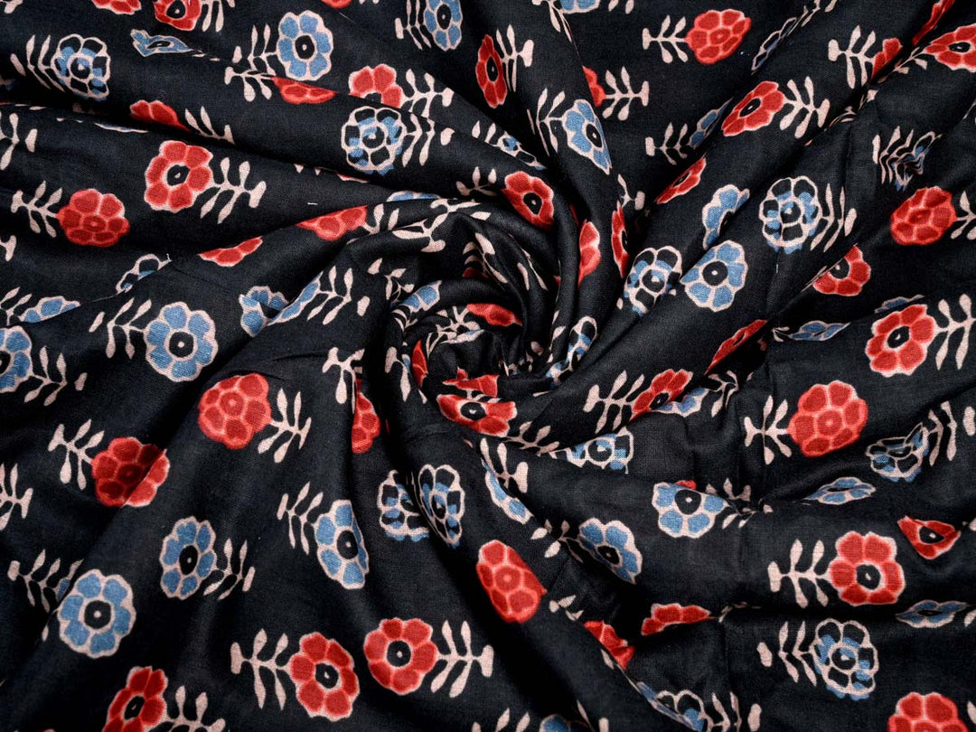 cotton black fabric with flowers pattern 