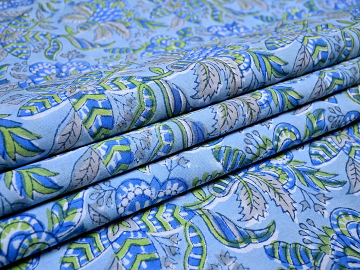 blue cotton printed fabric