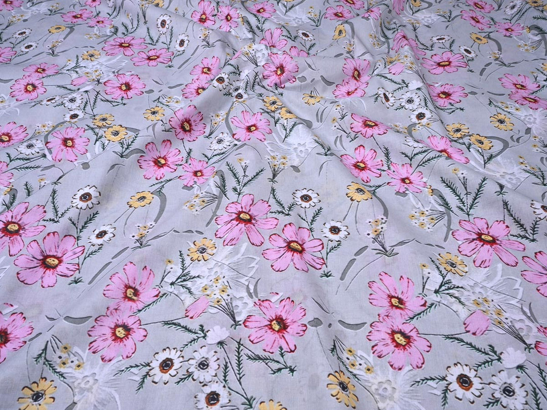 yellow and pink flowers print fabrics