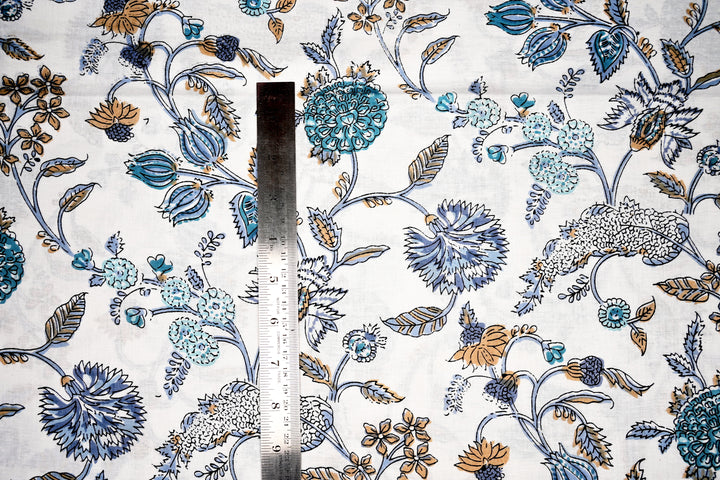 Handmade Indian block print cotton sewing fabric - Decorative floral print Indian cotton fabric