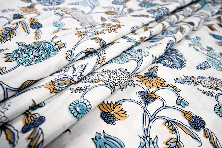 Block Print Cotton Fabric by the Yard - Indian Textile for Women’s Clothing