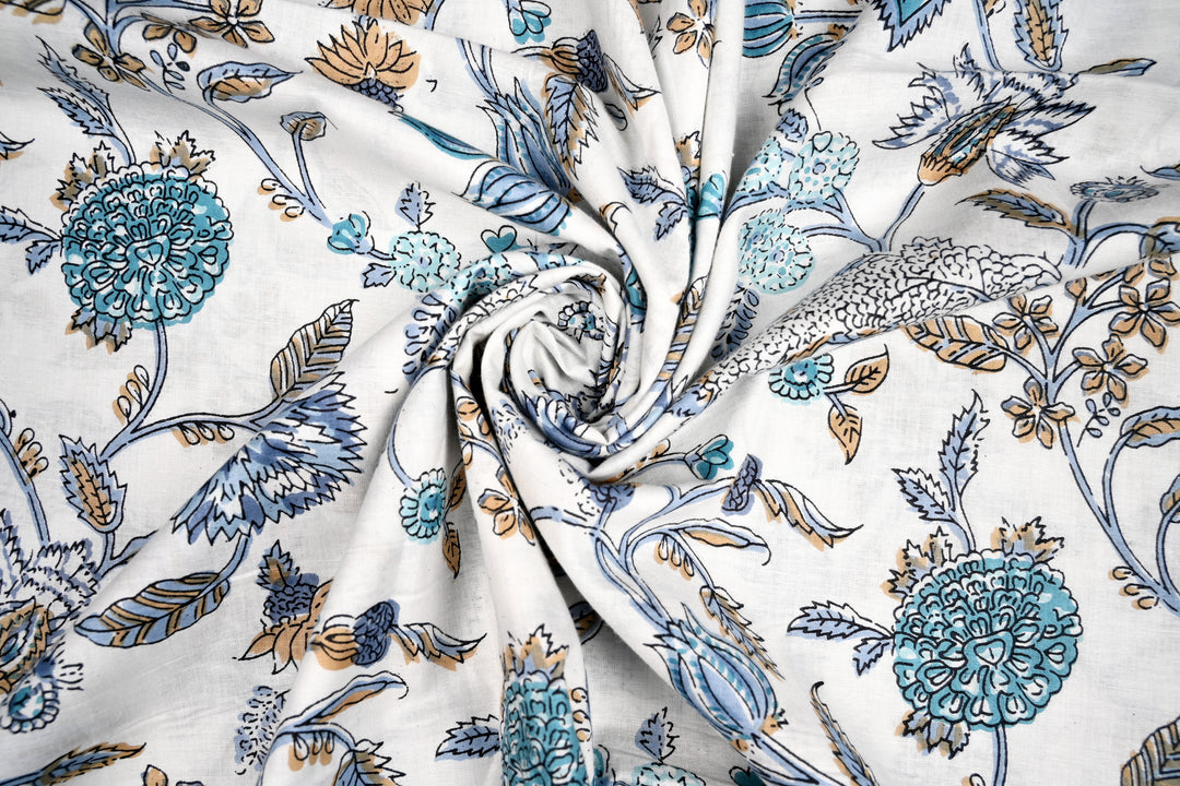 Traditional hand block printed cotton fabric India - Block print cotton textile for dresses and kurtis