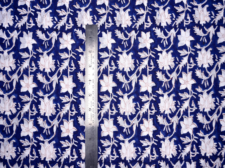 Flower Bail Blue Screen Print Cotton Fabric