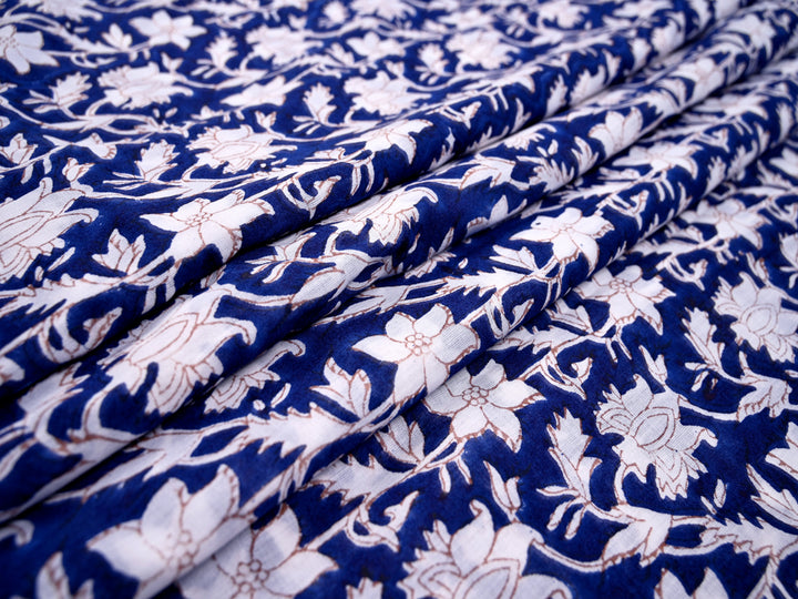 Floral Bail Blue Screen Print Cotton Fabric