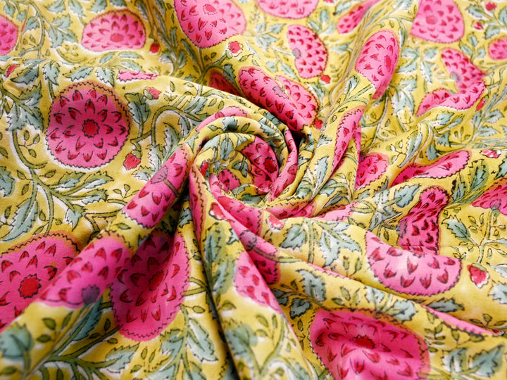 Pink fruit prints in Indian cotton fabric