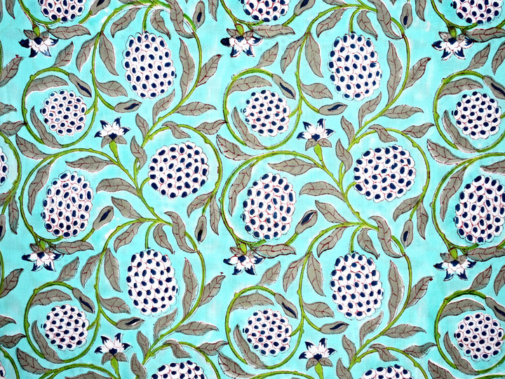 Sage Floral Handblock Print Cotton Fabric