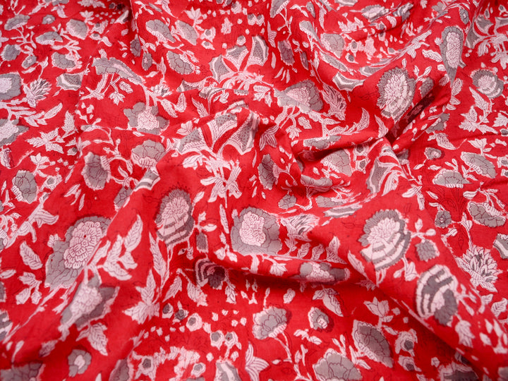 red screen printed cotton fabric online