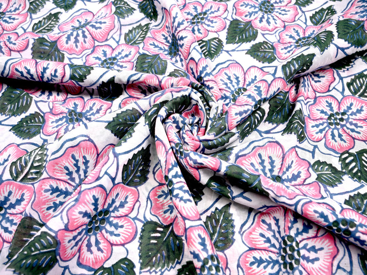 large pink floral pattern on cotton fabric 