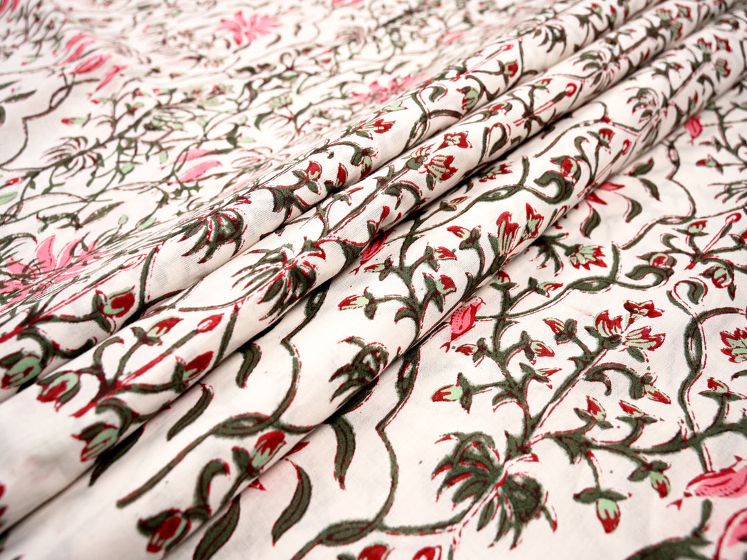 Floral Off White Screen Print Cotton Fabric