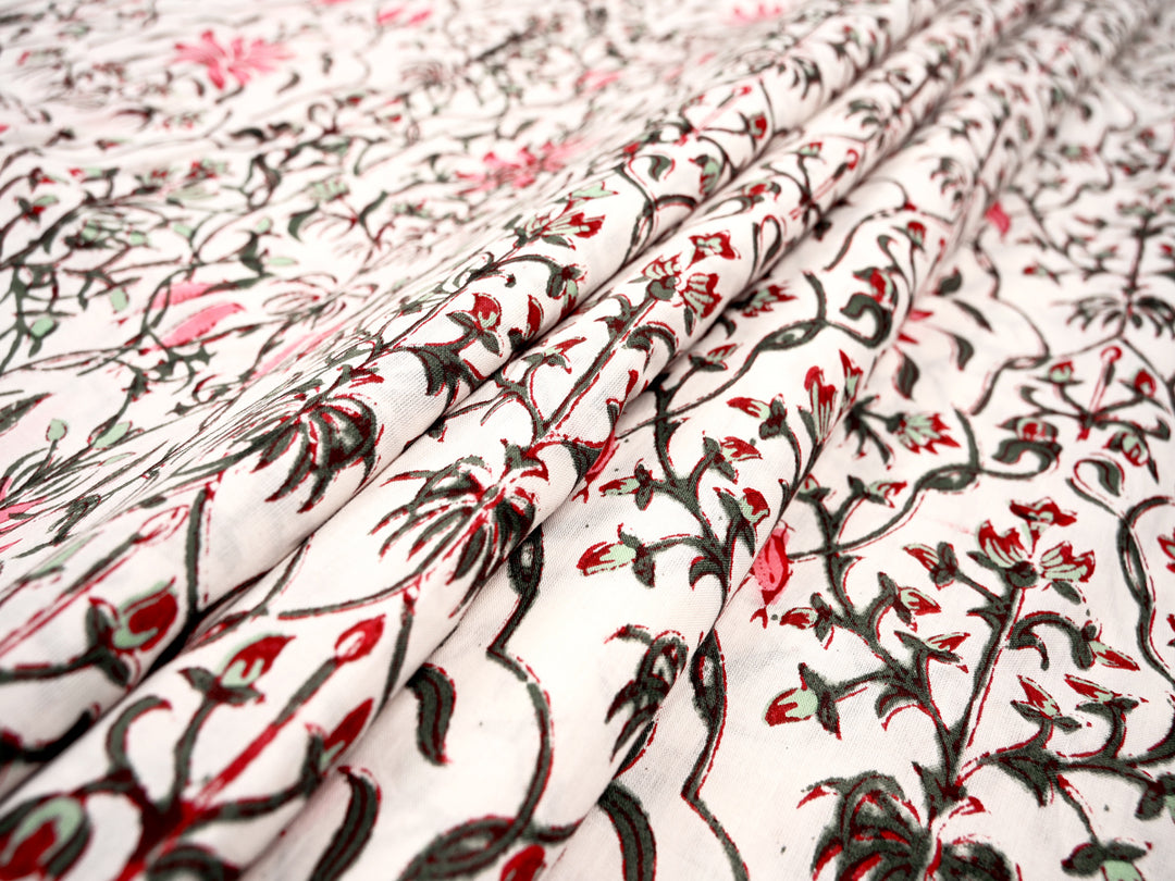 Floral Off White Screen Print Cotton Fabric