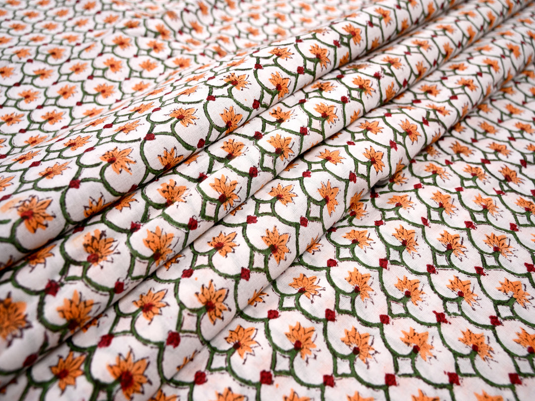 Egypt Tiger Flower Handblock Print Cotton Fabric