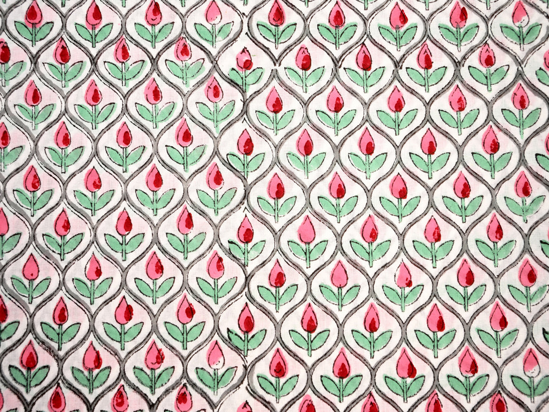 Tulip Flower Handblock Print Cotton Fabric