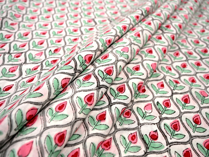 Tulip Flower Handblock Print Cotton Fabric