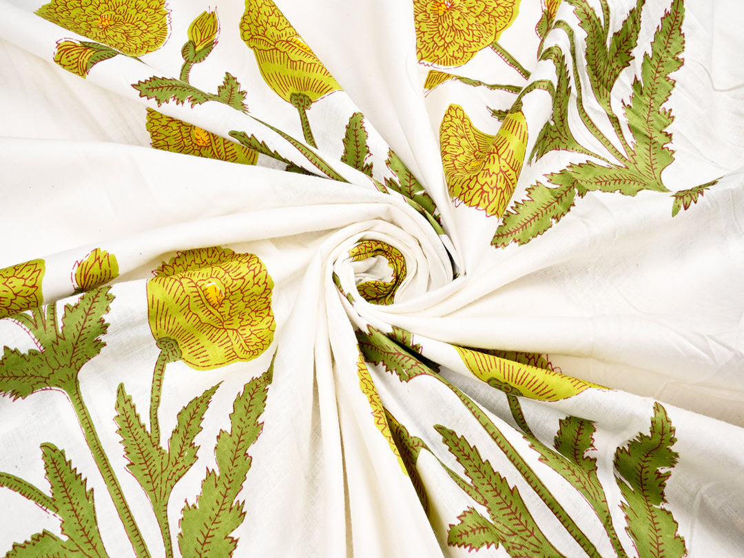 yellow Green Flower Leaf Cotton Fabric