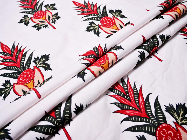 Wholesale Clothes ~ Red Floral Fabric On White Cotton