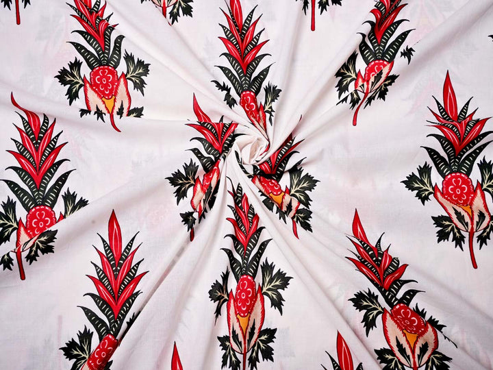 Wholesale Clothes ~ Red Floral Fabric On White Cotton