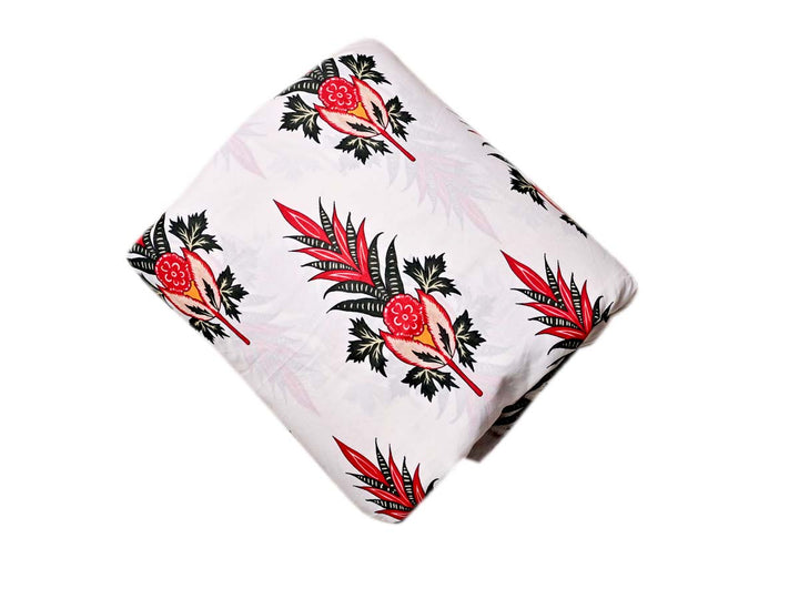 Wholesale Clothes ~ Red Floral Fabric On White Cotton