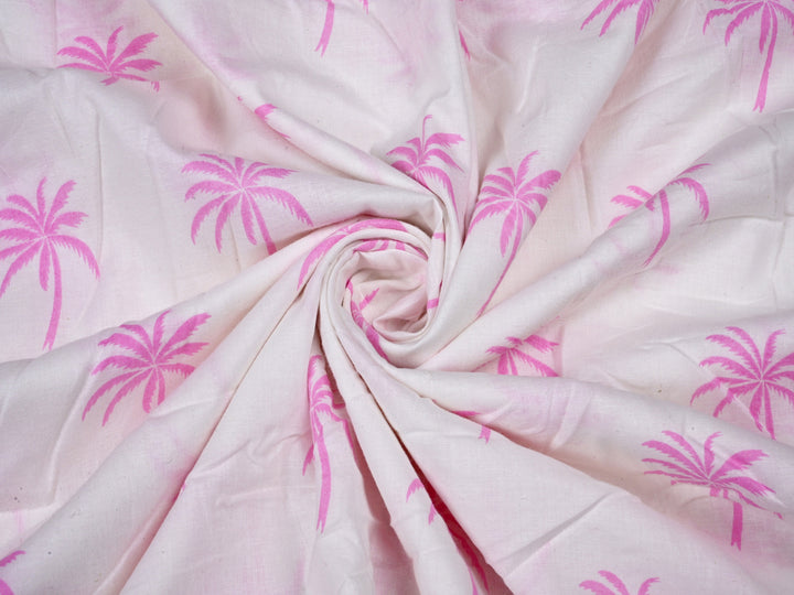 Palm Tree White Handblock Print Cotton Fabric