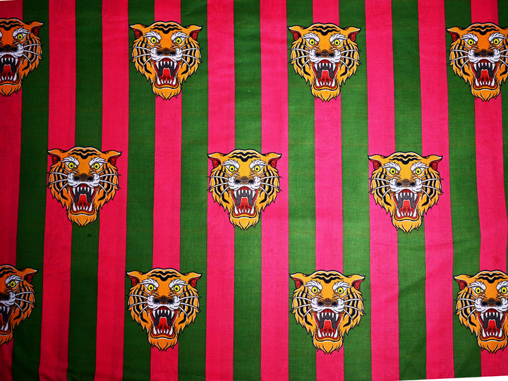 Angry Wild Tiger ~ Cotton Stripe Fabric By The Yard