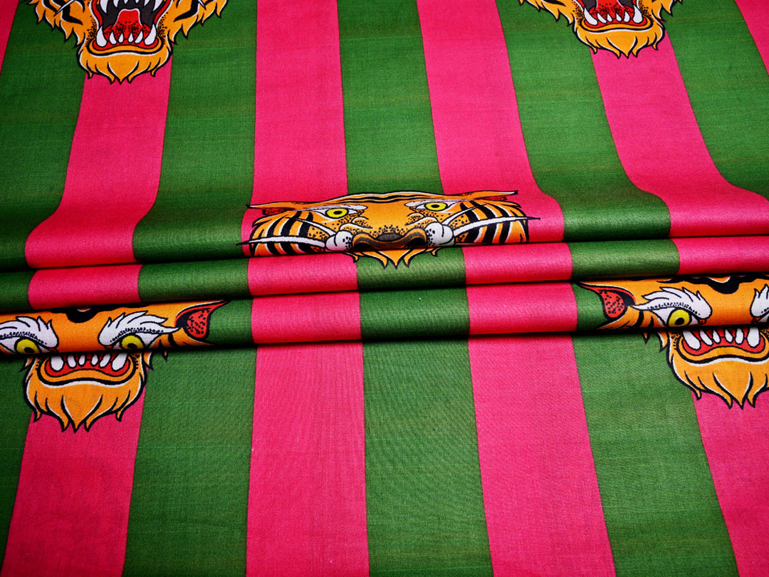 Angry Wild Tiger ~ Cotton Stripe Fabric By The Yard