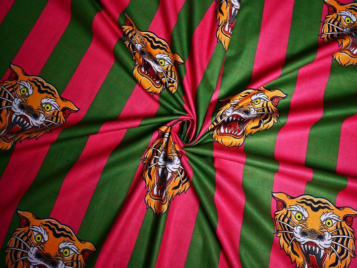 Angry Wild Tiger ~ Cotton Stripe Fabric By The Yard