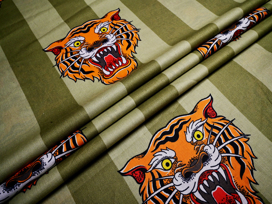 Angry Wild Tiger ~ Cotton Stripe Fabric By The Yard