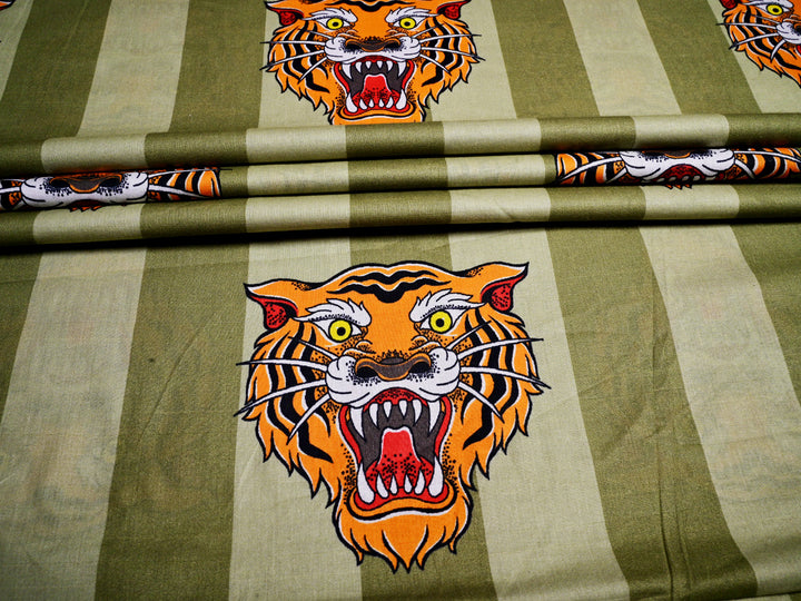 Angry Wild Tiger ~ Cotton Stripe Fabric By The Yard