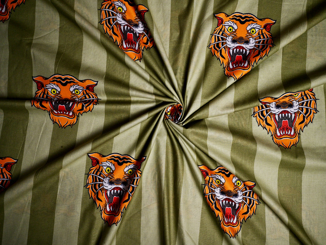 Angry Wild Tiger ~ Cotton Stripe Fabric By The Yard