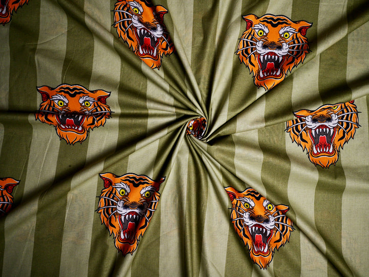 Angry Wild Tiger ~ Cotton Stripe Fabric By The Yard