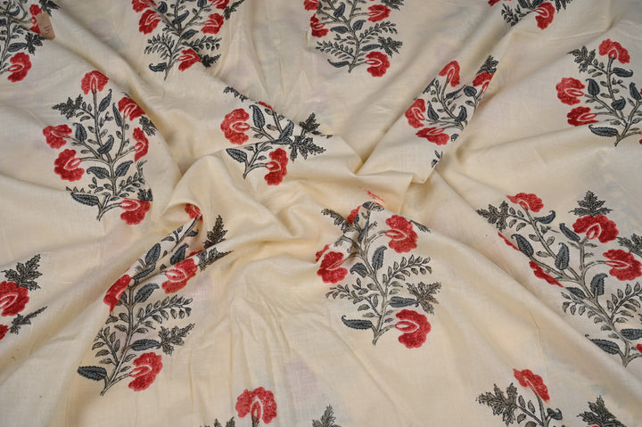 Red Flower Bail Design Cotton Fabrics