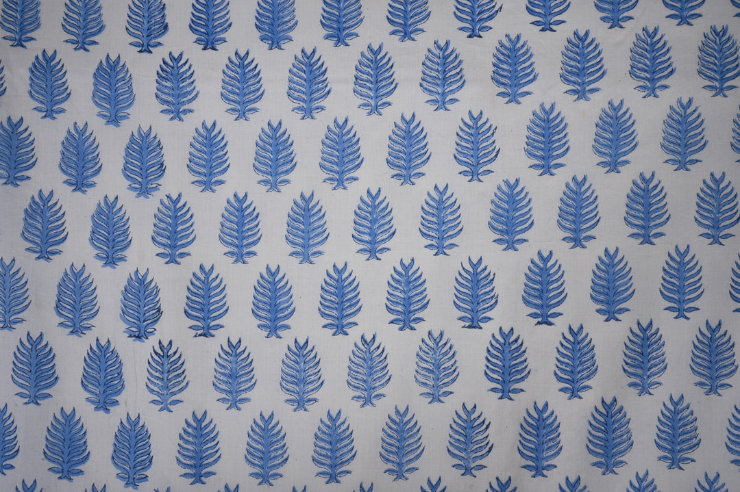 blue leaf white base cotton fabric trends