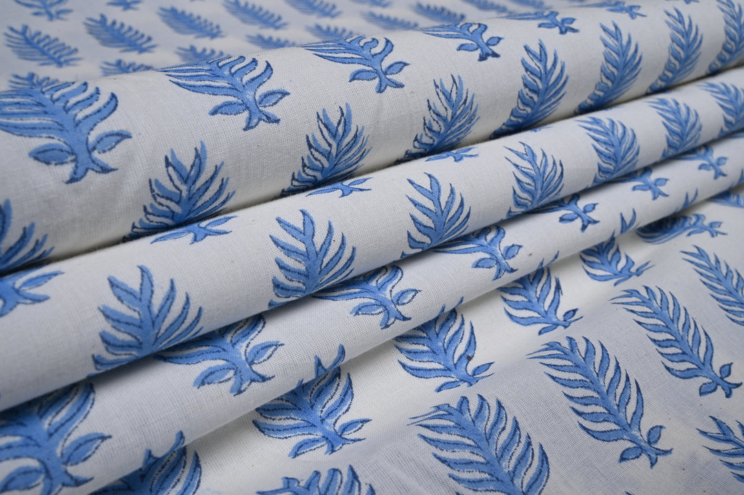 Indigo Leaf block Print on Cotton Fabric