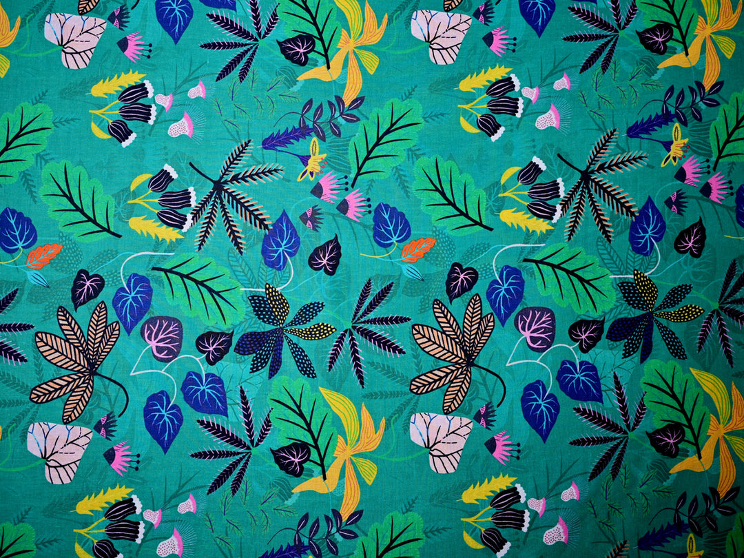 Cotton tropical leaves fabric