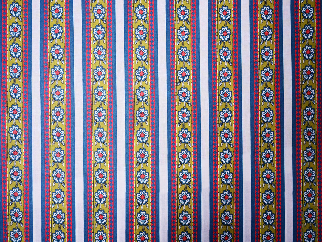 Indian Border Stripe Printed Cotton Upholstery Fabric