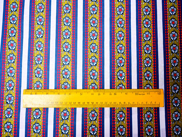 Indian Border Stripe Printed Cotton Upholstery Fabric