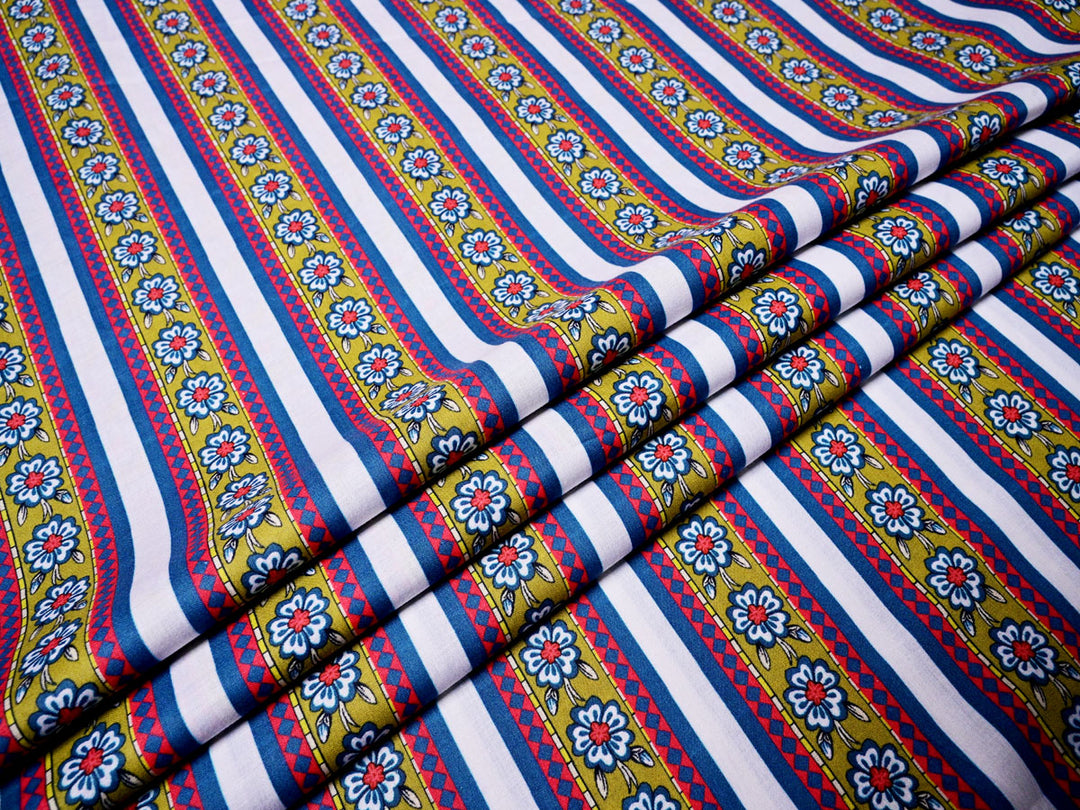 Indian Border Stripe Printed Cotton Upholstery Fabric