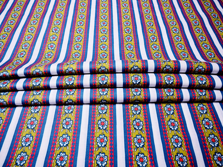 Indian Border Stripe Printed Cotton Upholstery Fabric