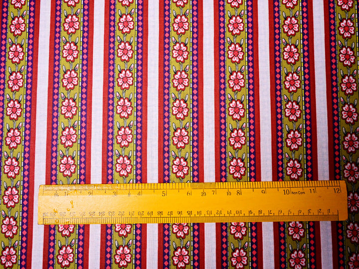 Indian Border Stripe Printed Cotton Upholstery Fabric