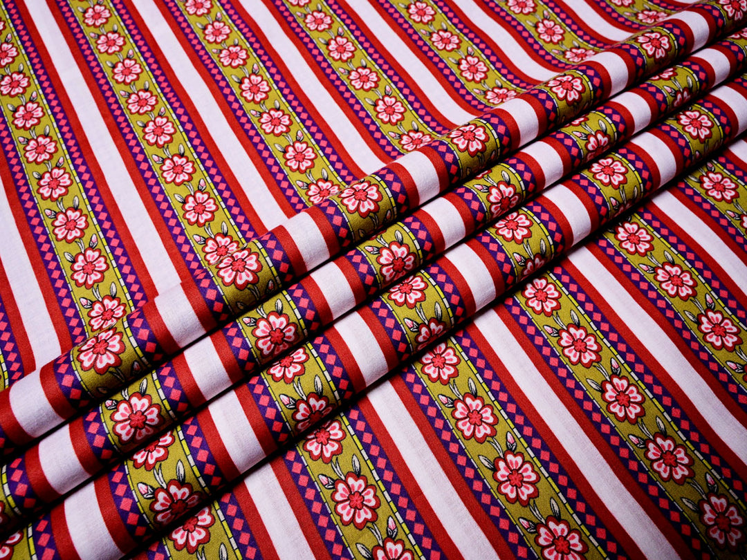 Indian Border Stripe Printed Cotton Upholstery Fabric