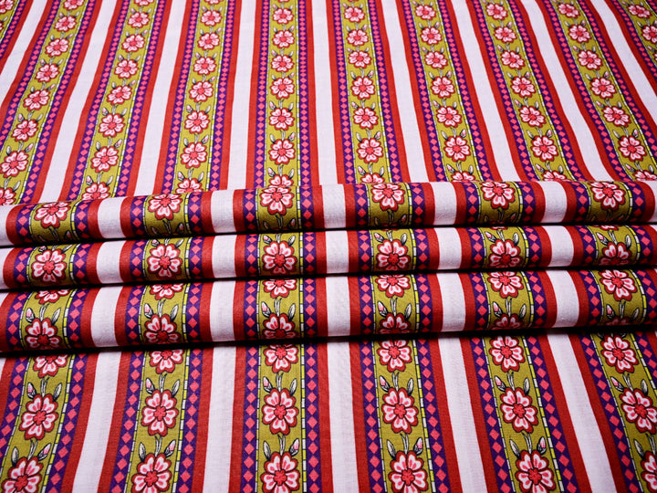 Indian Border Stripe Printed Cotton Upholstery Fabric