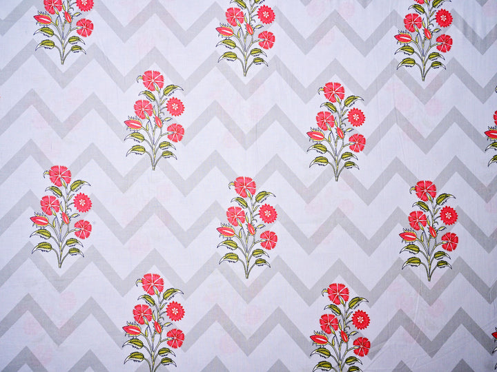 Floral Buta ~ Fabric With Cotton Zig Zag Lining Style